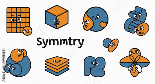 Cute Geometric Shapes with Faces Demonstrating Symmetry
