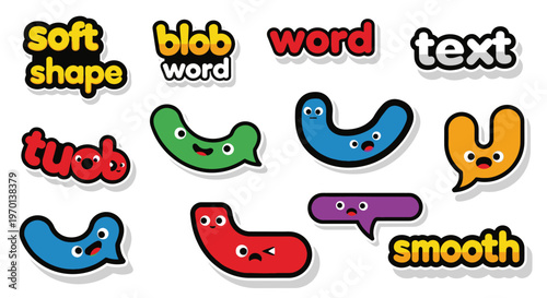 Cute cartoon speech bubble stickers with funny faces and words
