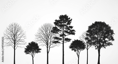 Schilderij op canvas Silhouettes of Various Tree Species.