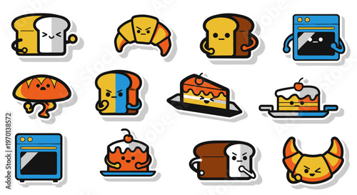 Cute Kawaii Bakery Food Stickers - Bread, Croissant, Cake, Oven