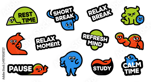 Cute Cartoon Stickers for Breaks and Relaxation - Study Motivation