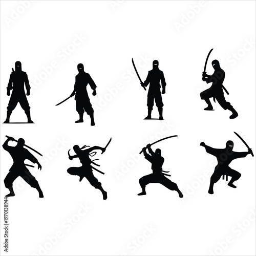 Sumo Wrestlers Silhouette Set - Professional Japanese Traditional Combat Sports Poses Vector Collection