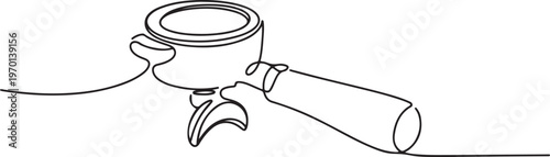 Continuous one line drawing of portafilter- barista equipment. portafilter - coffee maker single line vector illustration. One line draw graphic design vector