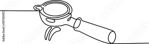 Continuous one line drawing of portafilter- barista equipment. portafilter - coffee maker single line vector illustration. One line draw graphic design vector
