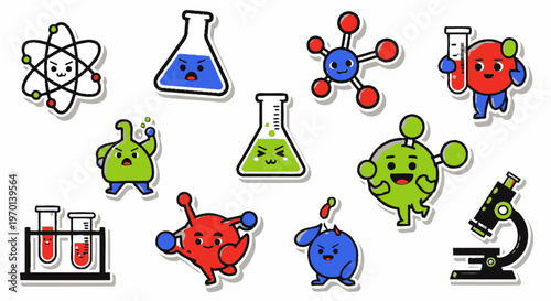 Cute Cartoon Science Characters and Symbols Sticker Pack