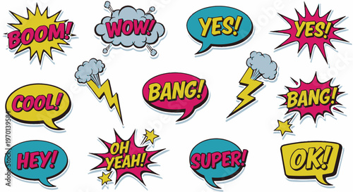 Comic Book Speech Bubbles and Sound Effects Stickers - Pop Art Style
