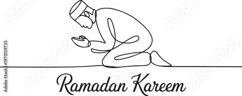 Muslim Praying Line Art. Ramadan Kareem  One line draw graphic design vector
