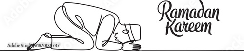 Muslim Praying Line Art. Ramadan Kareem  One line draw graphic design vector