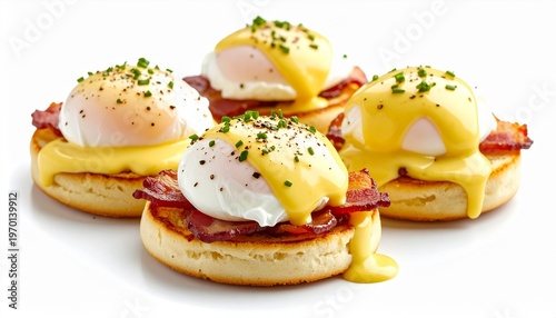 classic morning breakfast eggs benedict with yellow hollandaise sauce