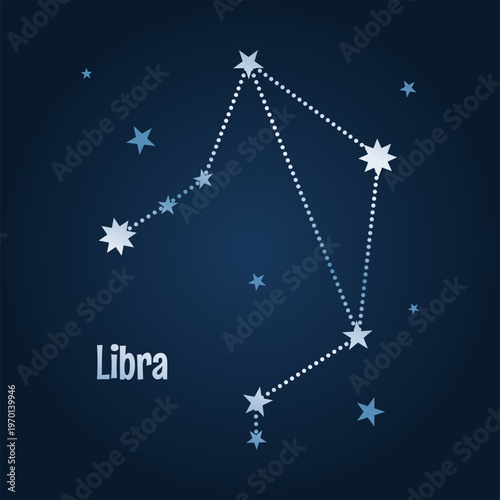 Libra zodiac star constellation in the night sky. Vector illustration