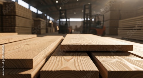Stacked Wooden Boards in Workshop Factory