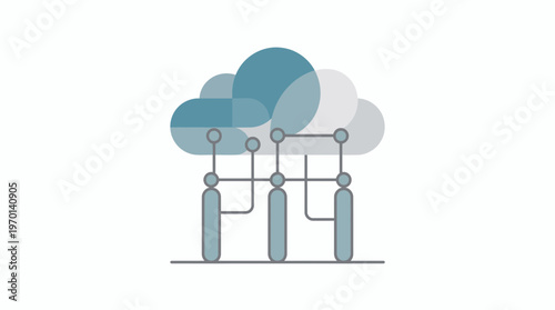 Abstract cloud network with connected people icons representing data technology and collaboration