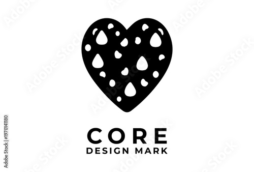 Chocolate Chip Cookie Heart Shape Icon Presented As Bold Silhouette Black Vector Illustration For Sweet Dessert And Gift Design