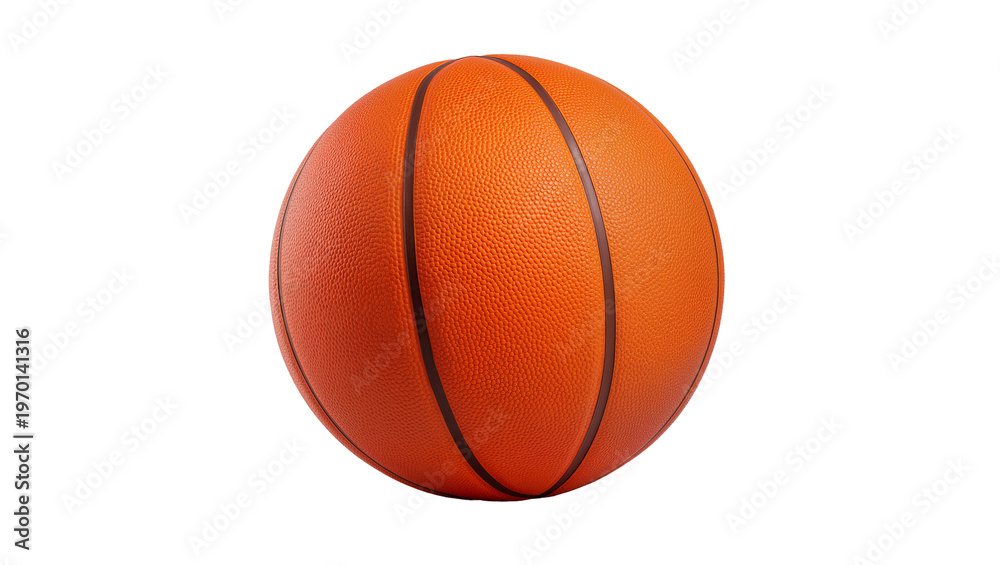 Fototapeta premium Orange textured basketball with black lines resting, displaying game equipment
