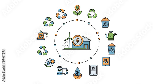 Circular Economy and Sustainable Energy Concept with Eco-friendly Icons