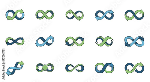 Collection of Infinity Symbols with Arrows Representing Endless Cycles and Continuous Flow