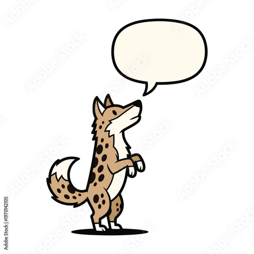 A cartoon spotted fox or wild dog standing on its hind legs with an empty speech bubble