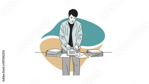 Man Sorting Papers on Desk, Office Work, Administrative Tasks, Business Organization