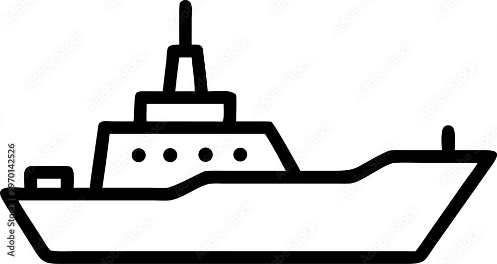 Fototapeta premium Military outline vector icon of naval ship, symbol of maritime defense and strategy.