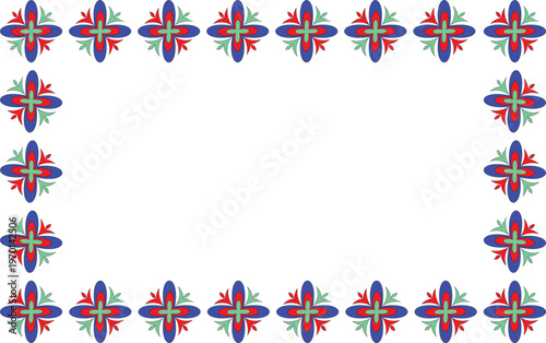 A colorful vector illustration featuring a patriotic stars and stripes with festive floral ornaments and stars for a celebration card wallpaper pattern
