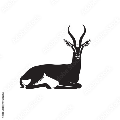 Title 1:

Gazelle Sitting Silhouette Black and White Vector Illustration

Title 2:

Gazelle Resting Silhouette Collection Minimal Wildlife Vector 
Gazelle Sitting Pose Silhouette Pack Black White 