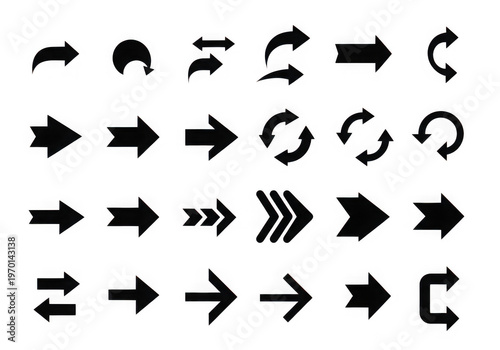 A collection of black arrows on a white background