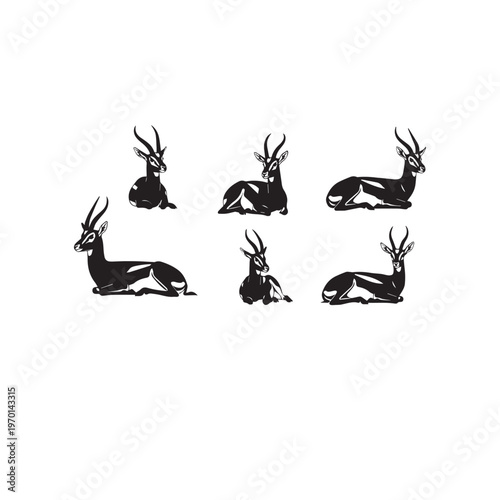Title 1:

Gazelle Sitting Silhouette Black and White Vector Illustration

Title 2:

Gazelle Resting Silhouette Collection Minimal Wildlife Vector 
Gazelle Sitting Pose Silhouette Pack Black White 