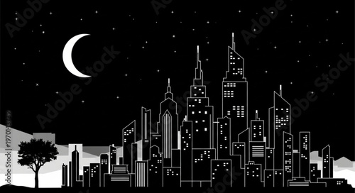 City Skyline at Night Time.