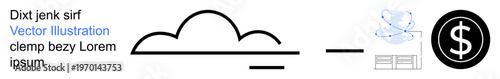 Cloud computing, data management, financial systems, digital economy, networking, technological integration. cloud connected to data nodes and a currency symbol. Cloud computing and financial systems