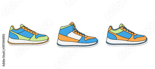 Set of Sport Sneakers Shoes Icons with Different Colors and Designs, Athletic Footwear for Running and Fitness Isolated on White Background Vector