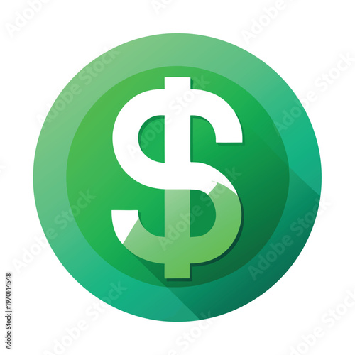 A green dollar sign icon representing money, finance, and wealth in a simple  style
