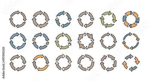 Hand-Drawn Circular Arrows Set: Doodle Cycle, Refresh, and Process Icons Collection