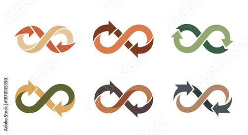 Infinity Arrow Symbols Set: Continuous Loop, Cycle, and Endless Flow Icons in Earthy Tones