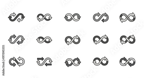 Infinity Arrow Symbols Set: Endless Loop Icons for Continuous Flow Concepts