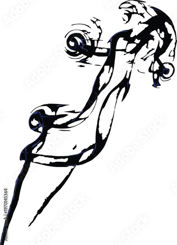 A silhouette vector illustration of a flower tattoo and kanji calligraphy art drawn on a white background, with fashion design elements.