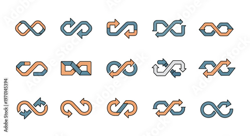 Infinity Loop Arrow Symbols Set - Endless Cycle and Continuous Flow Icons