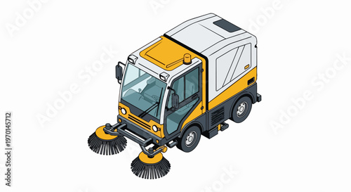 Isometric Street Sweeper Machine for Urban Road Cleaning and Municipal Maintenance Illustration