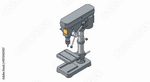 Isometric Bench Drill Press Illustration Isolated on White Background. Industrial Workshop Equipment for Woodworking and Metalworking Projects.