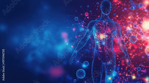 Medical illustration showing autoimmune system attacking healthy organs in lupus disease, antibodies and white blood cells visualized as 3D microscopic elements