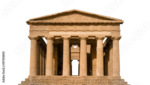 Tableau sur toile Ancient Greek temple, Doric columns showcasing weathered sandstone facade