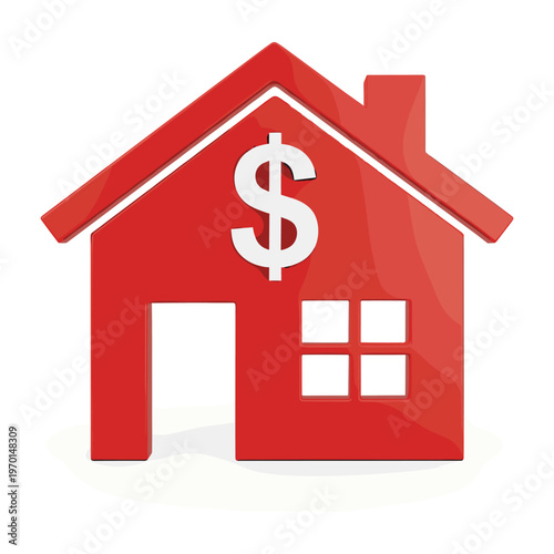 Red house icon with a dollar sign symbol representing real estate investment and property value.