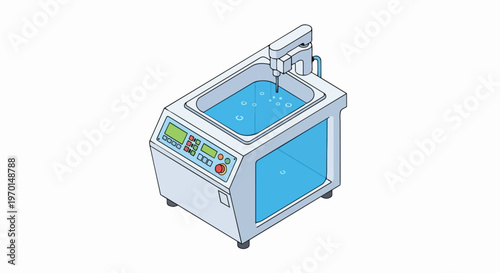 Isometric Industrial Ultrasonic Cleaning Machine and Laboratory Water Bath Illustration