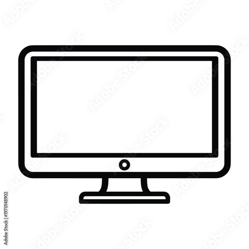 A black and white line art icon of a computer monitor or television screen on a stand.