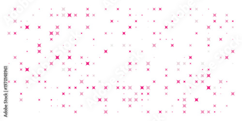 A seemingly random scattering of small bright pink shapes covers a predominantly white background creating a speckled effect