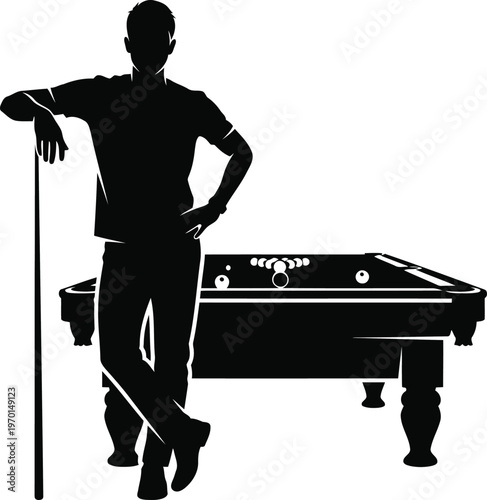 Silhouette of man preparing to break in billiards game at night