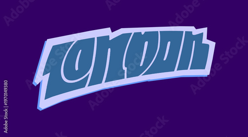 London City Name Written in Bold Graffiti Tag Sticker Style with Vibrant Blue and Purple Block Lettering for Urban Streetwear and Souvenir Design