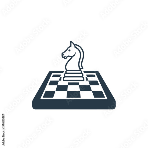 Chess Strategy Icon – Knight Piece on Chessboard Symbol