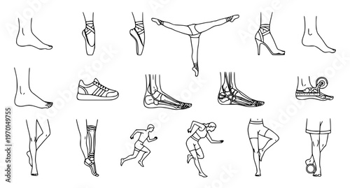 Human Legs and Feet Line Art Icon Set Vector Illustration