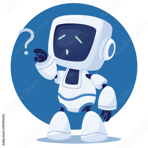 A cute cartoon android character with a screen for a face. The robot faced a difficult unknown task