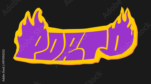 Porto City Name Written in Bold Graffiti Tag Sticker Style with Vibrant Yellow and Purple Block Lettering for Urban Streetwear and Souvenir Design